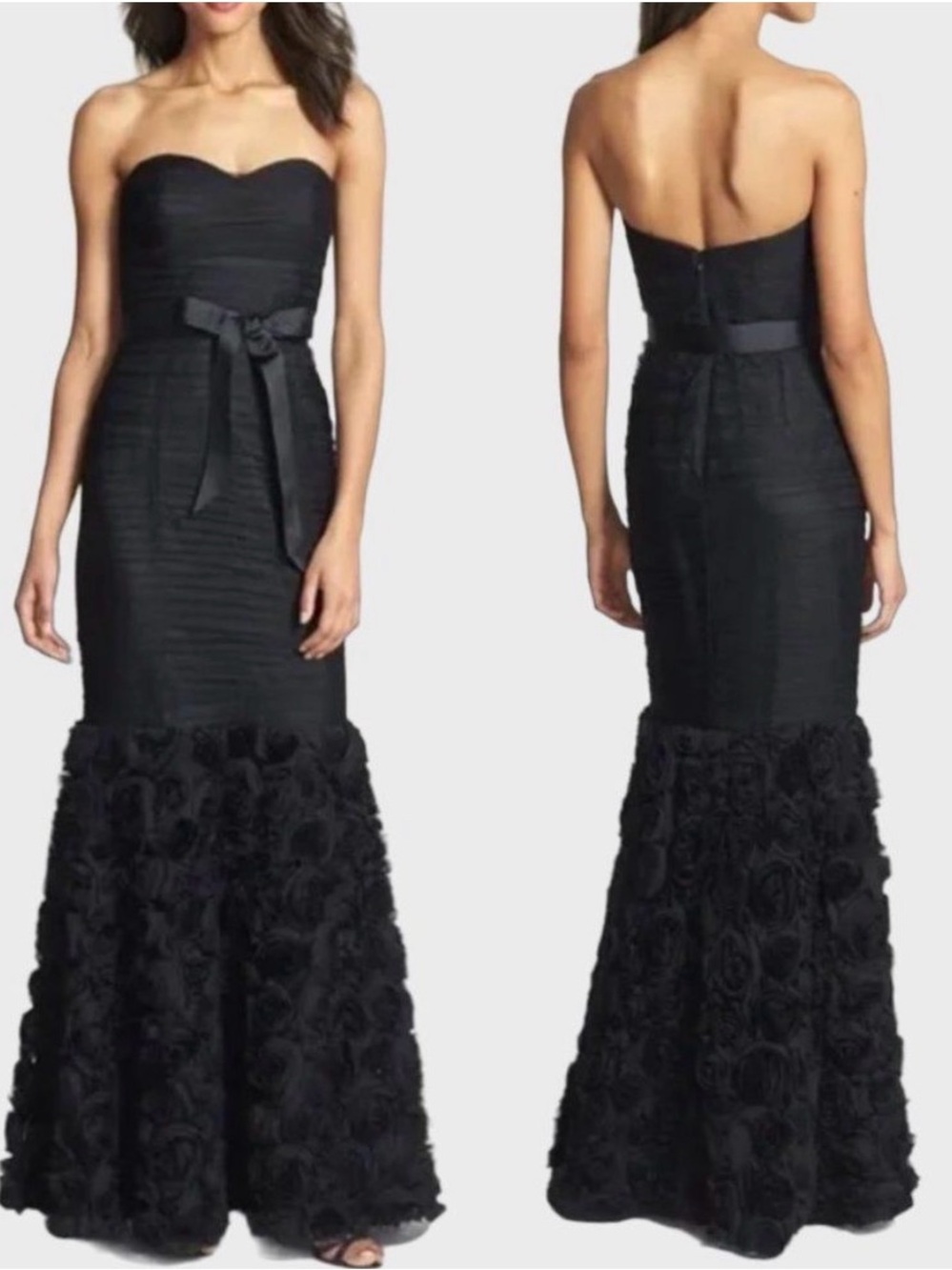 Black JS Collections Mesh Rosettes Sweetheart Mermaid Formal Gown Size 10 Prom